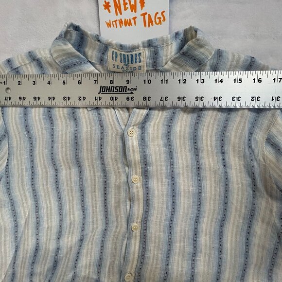 CP Shades Womens Striped Button-Up Shirt The Seaside Style Blue Linen Large NWOT - Picture 4 of 8